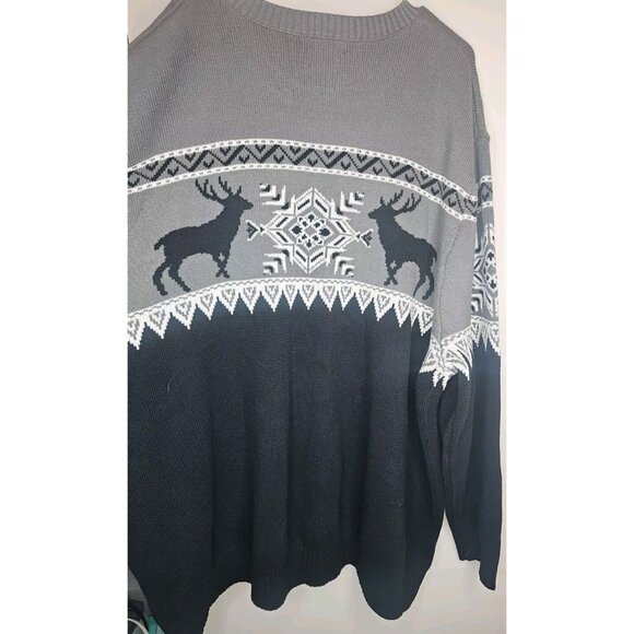 King Size Men Holiday Winter Reindeer Snowflake Classic Black White Sweater 5X - Picture 11 of 14